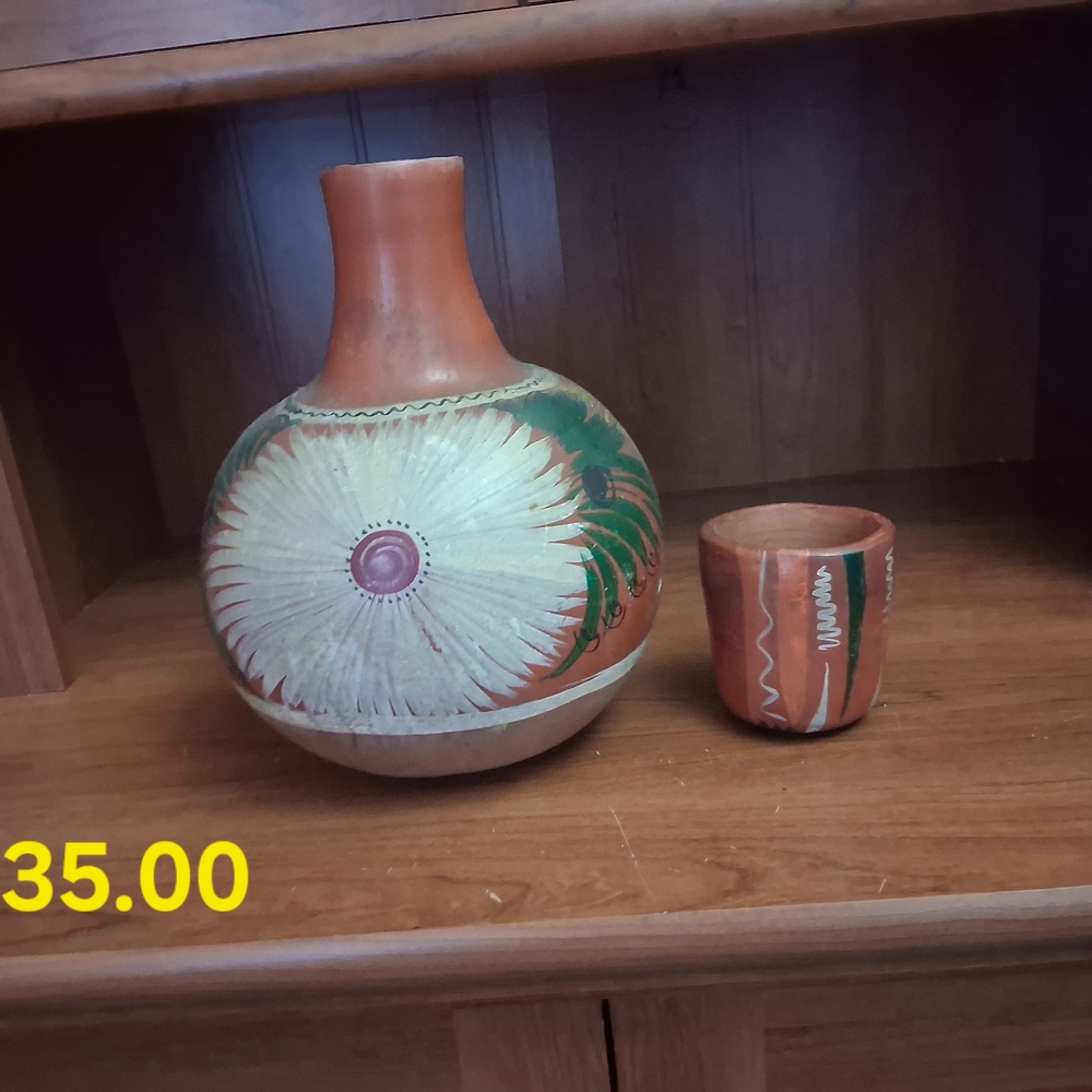 Handcrafted Ceramic Vase and Cup Set - Multicolor